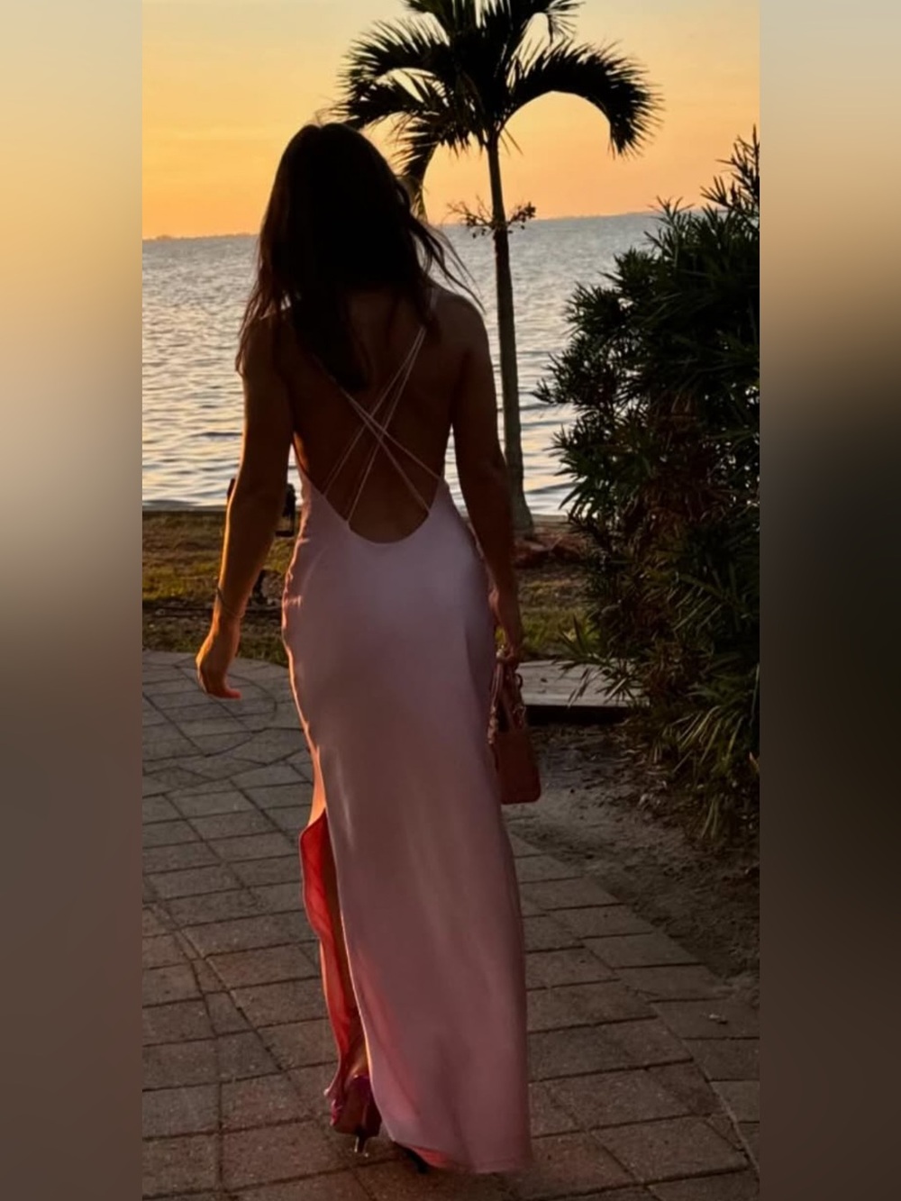 Backless Satin Slip Maxi Dress in Pale Pink with Crisscross Straps